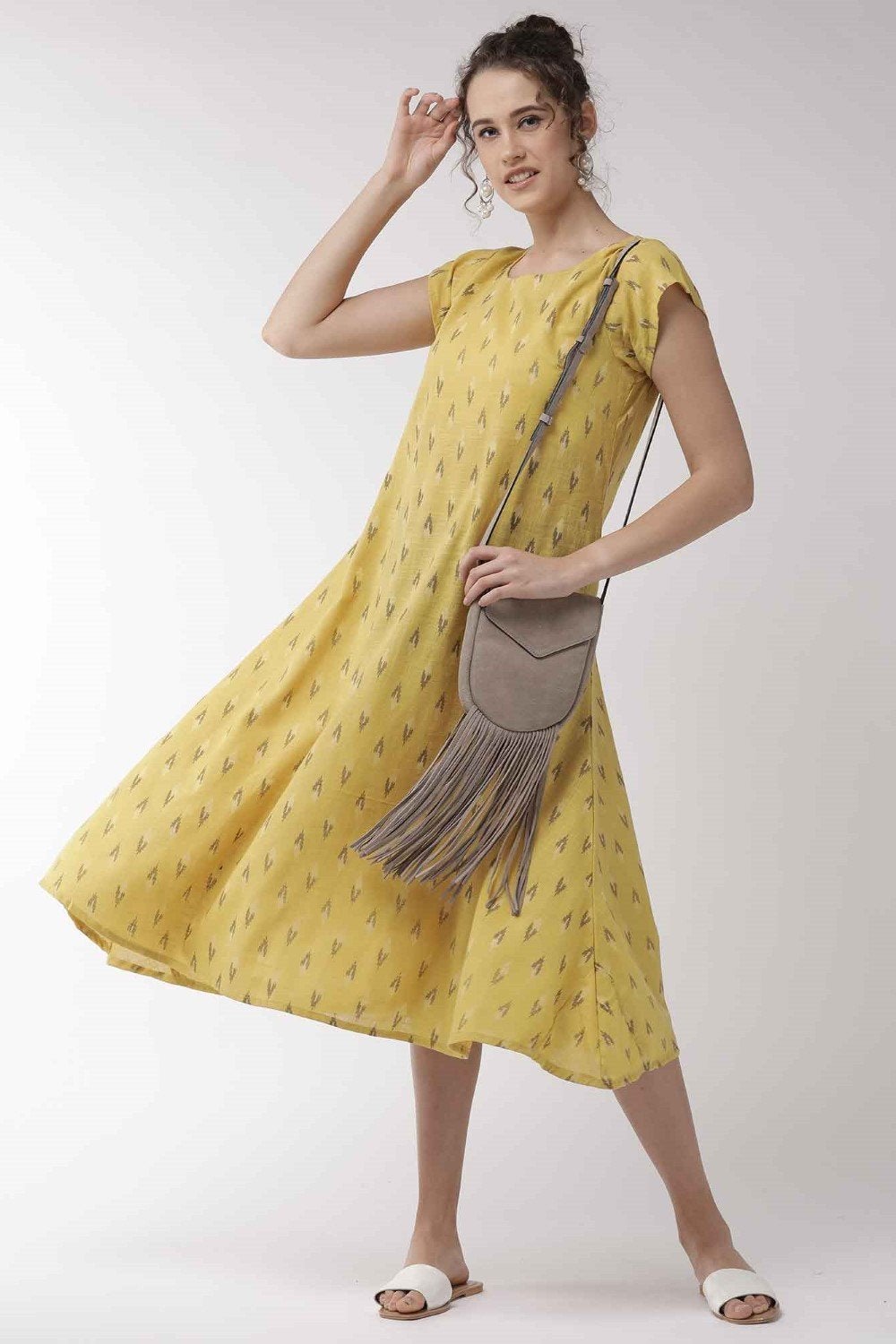 Women's Mustard Cape Sleeve Dress - InWeave