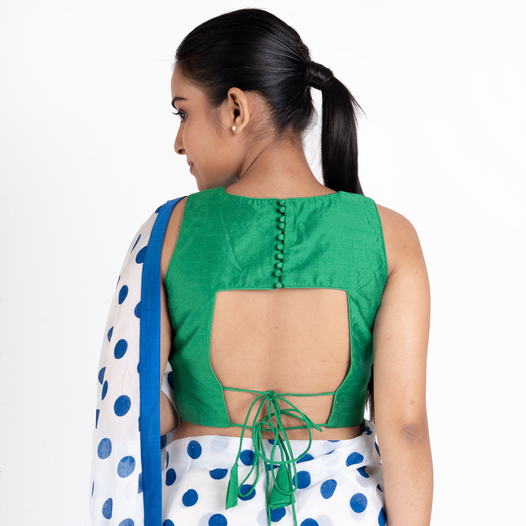 Women's Green Rawsilk Padded Blouse With Back Design - Boveee