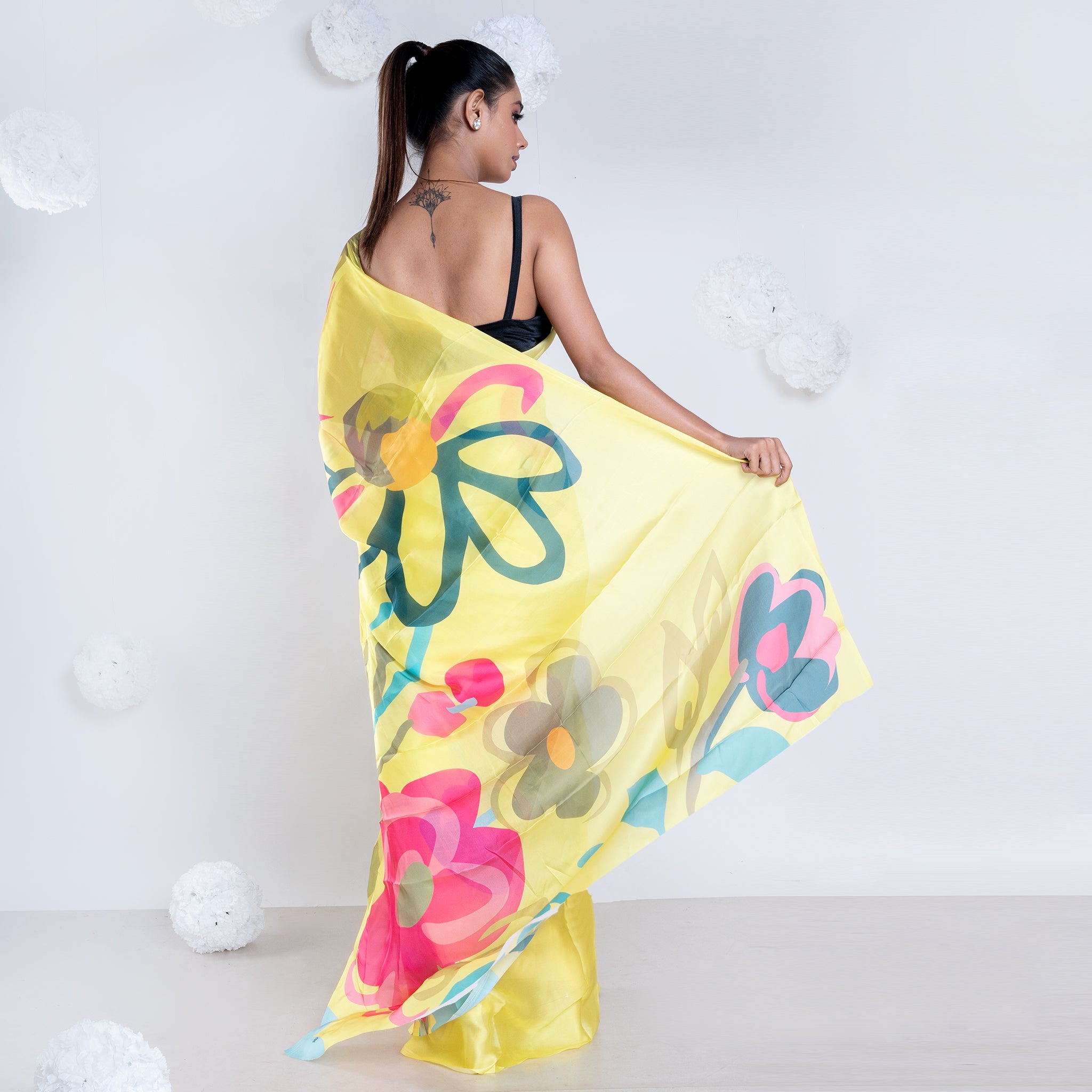 Women's Julia Satin Georgette Digital Printed  Saree In Yellow Color - Boveee