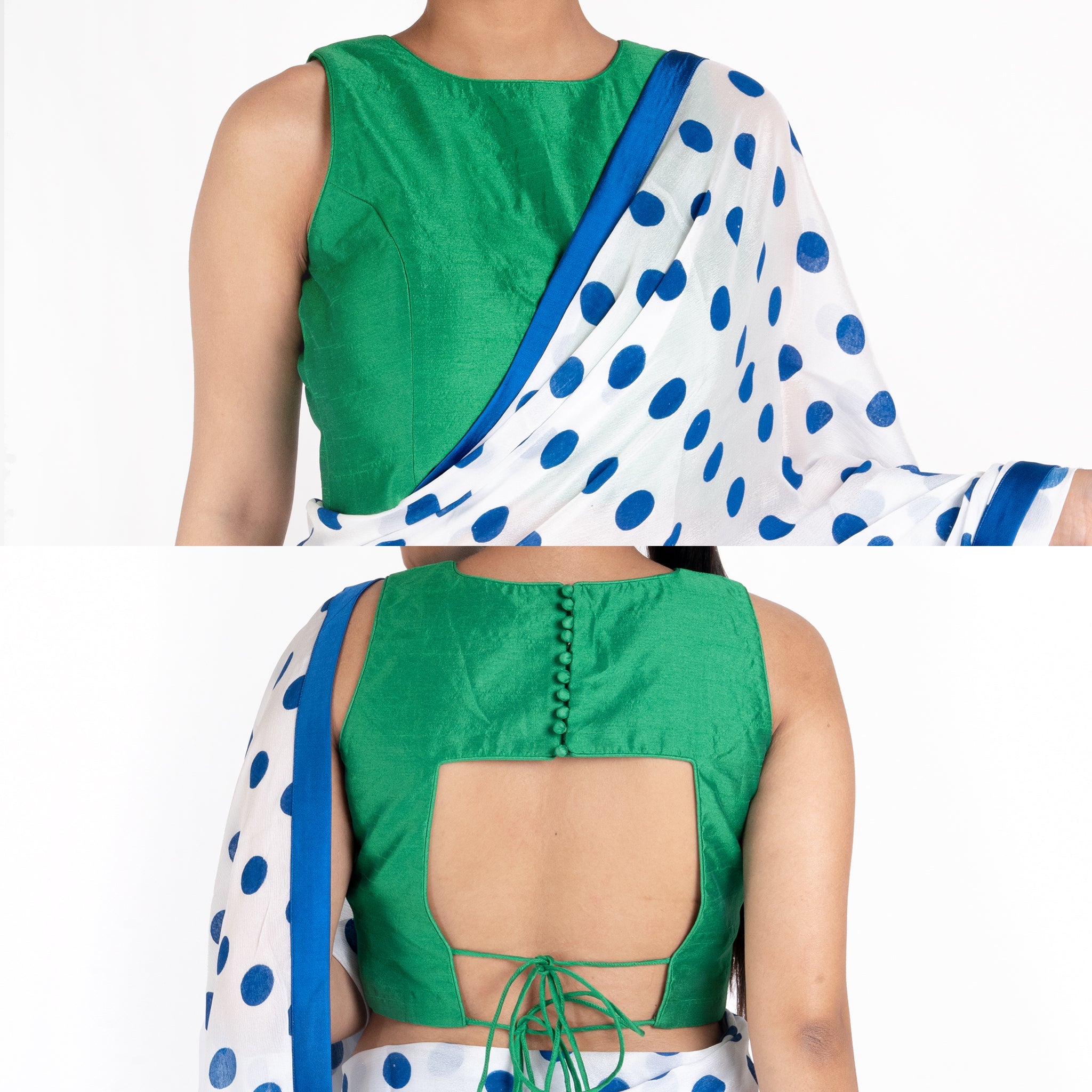 Women's Green Rawsilk Padded Blouse With Back Design - Boveee