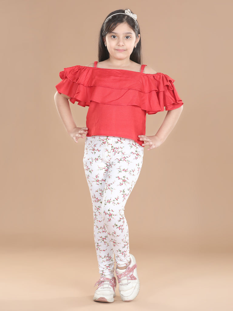 Girl's  Cotton Floral Printed Jegging - S