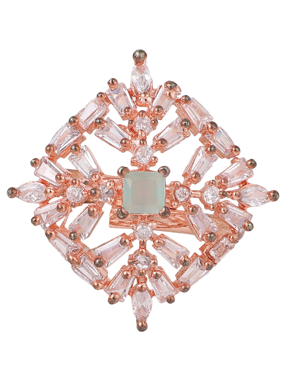 Women's Stylish American Diamond Studded Rose Gold Square Shaped Adjustable Ring - Anikas Creation