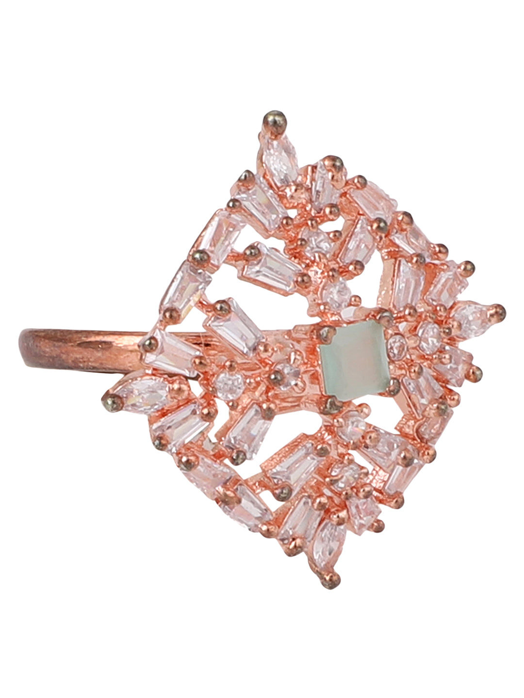 Women's Stylish American Diamond Studded Rose Gold Square Shaped Adjustable Ring - Anikas Creation