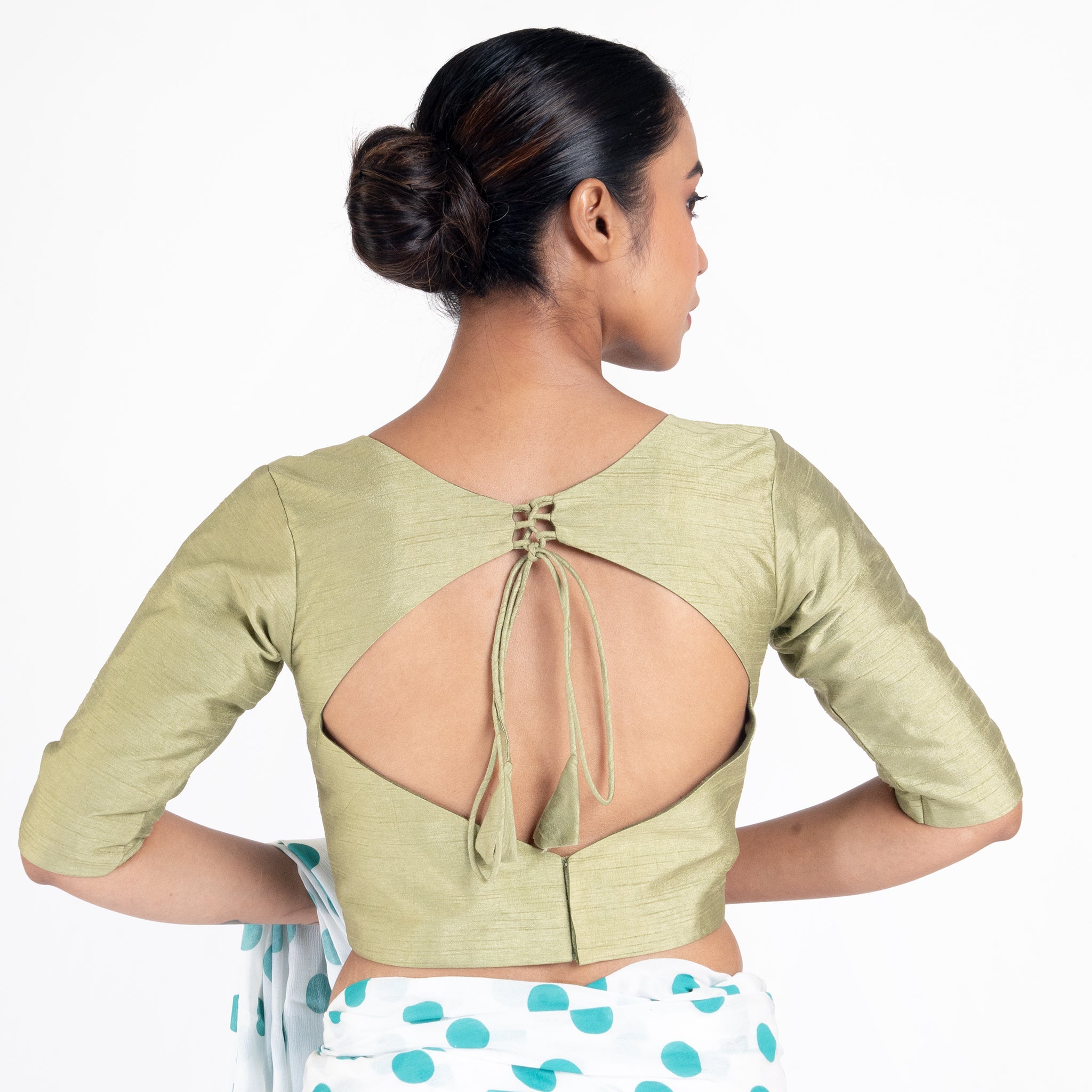 Women's Acid Green Silk Padded Blouse With Back Design - Boveee