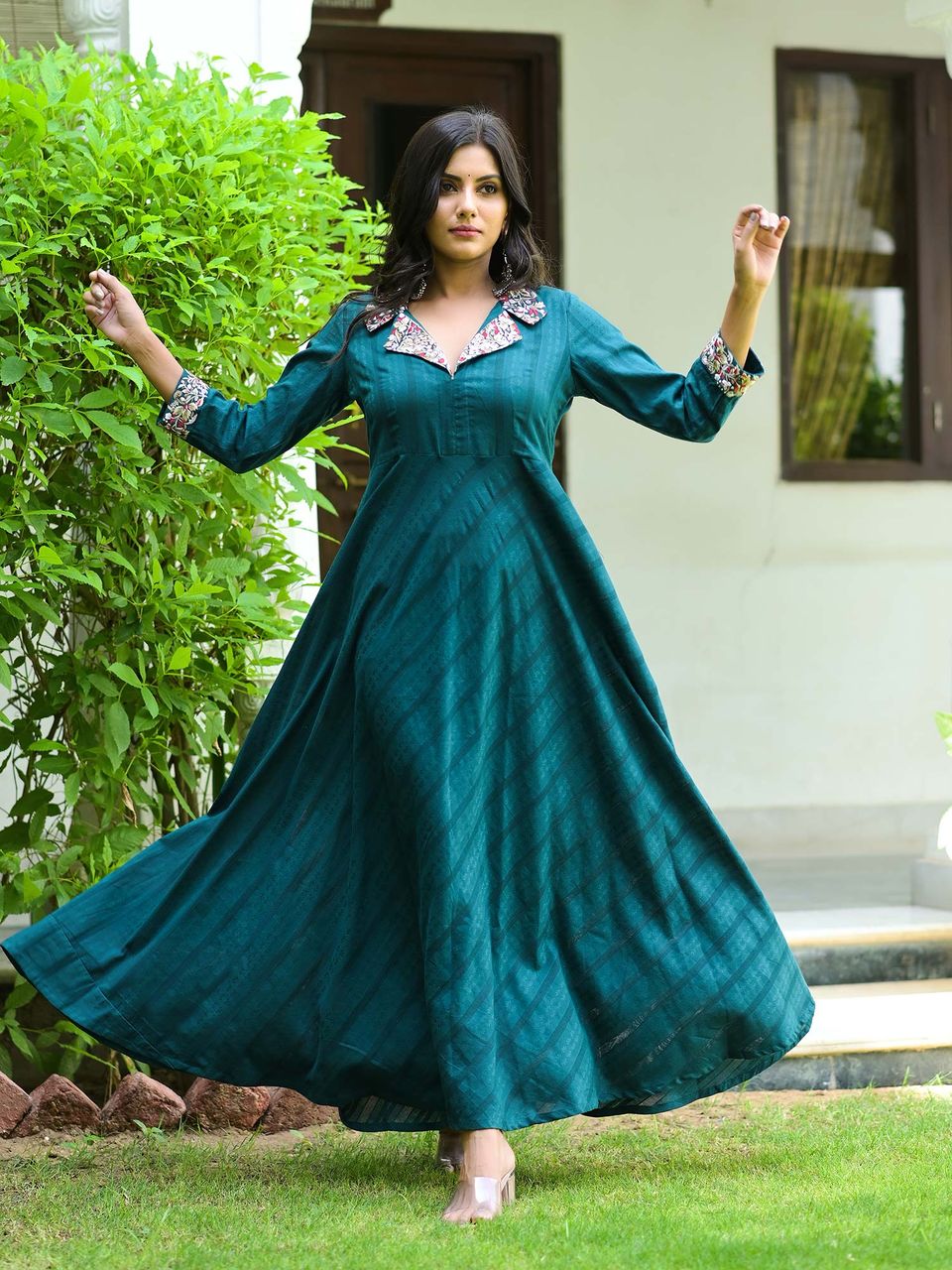 Women's Forest Green Cotton Dobby Dress - Hatheli