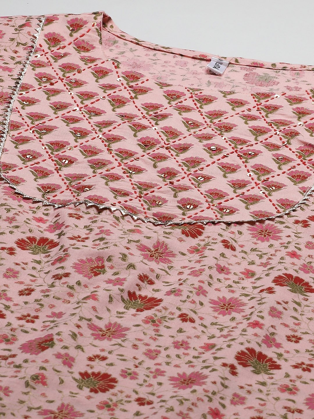 Women's Pink Floral Kurta Set - Yufta