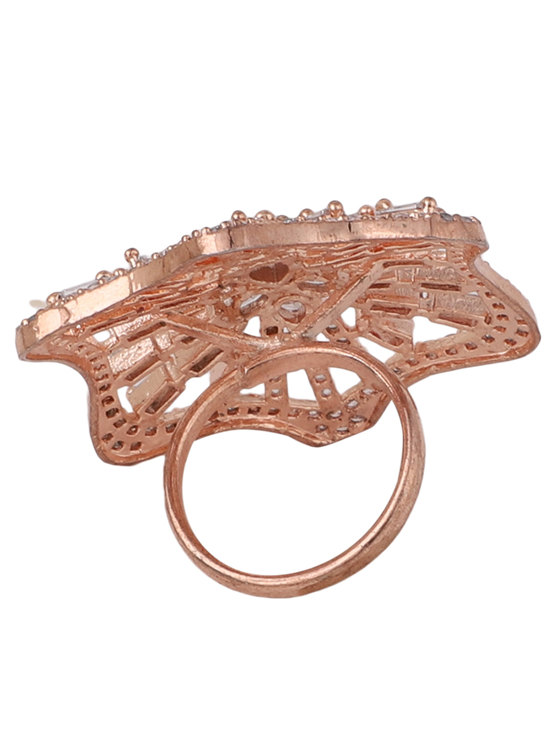 Women's Rose Gold-Plated Ad-Studded Adjustable Finger Ring - Anikas Creation
