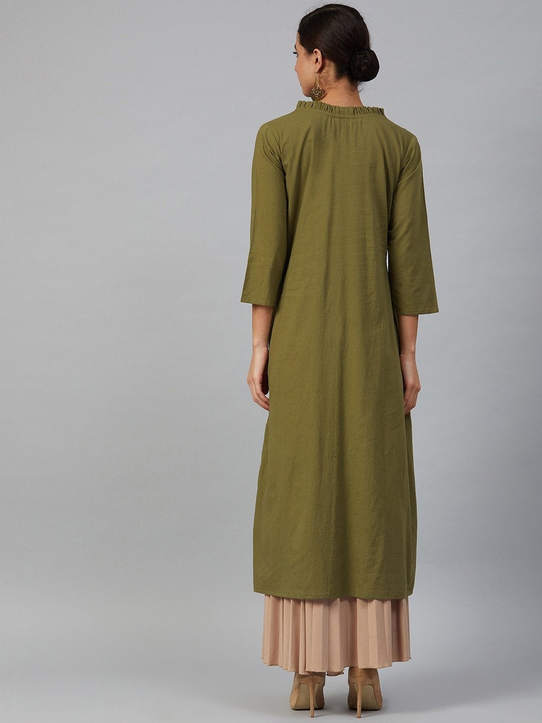 Women's Green Yoke Design A-Line Kurta - Meeranshi