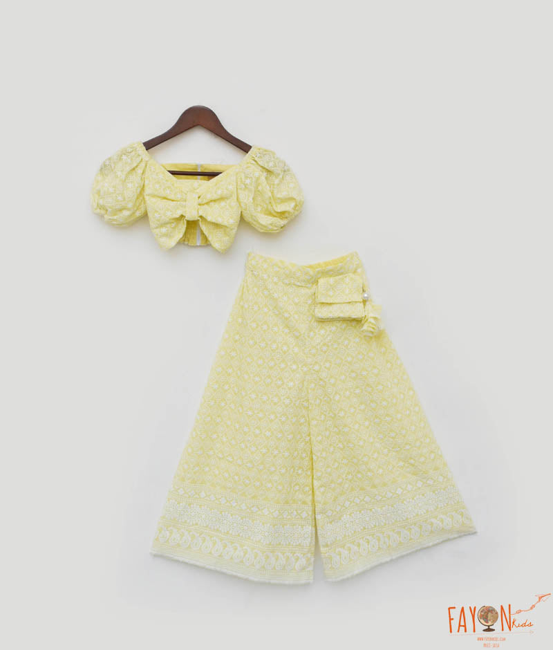 Girl's Yellow Embroidery Top And Sharara - Fayon Kids