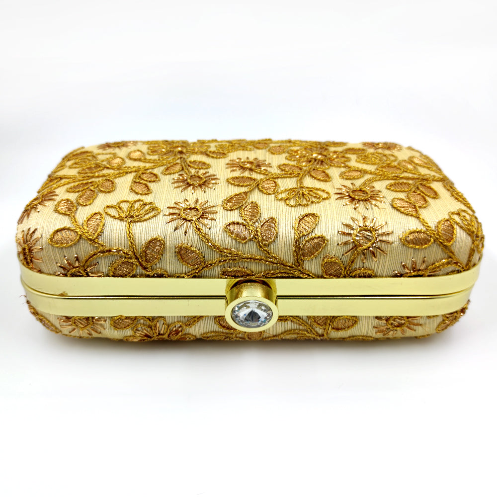 Women's Gold Color Ethnique Evening Clutch Bag - VASTANS