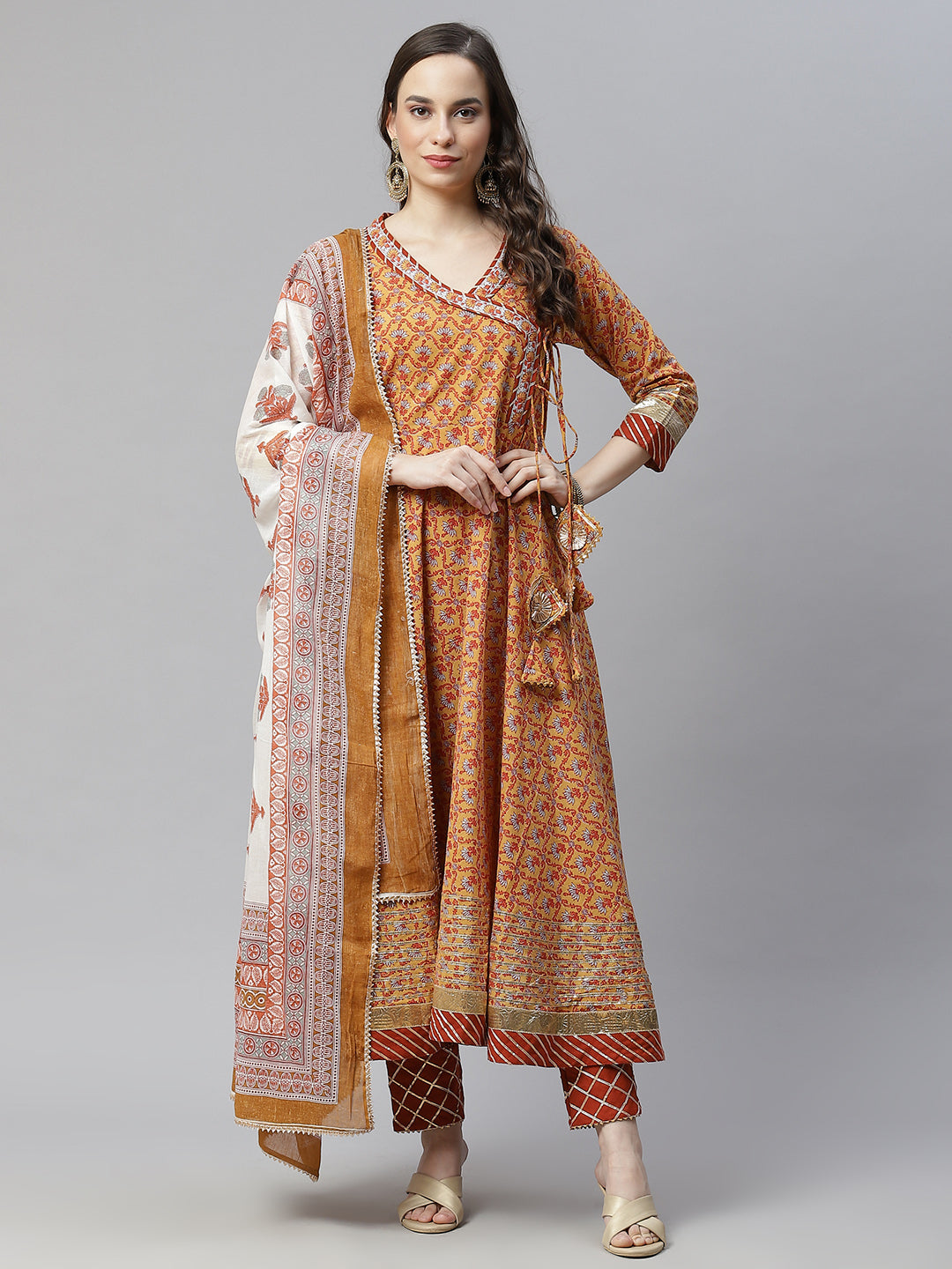 Women's Floral Printed Regular Pure Cotton Straight Kurta With Trousers  Dupatta - Hatheli