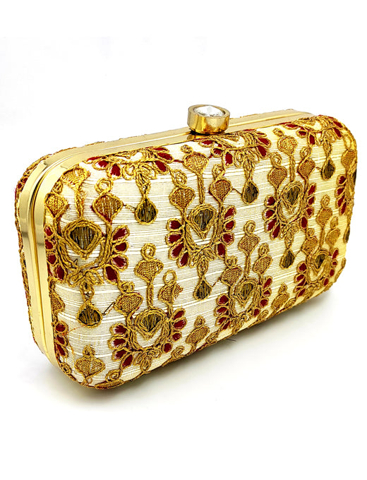 Women's Gold Color Ethnique Evening Clutch Bag - VASTANS