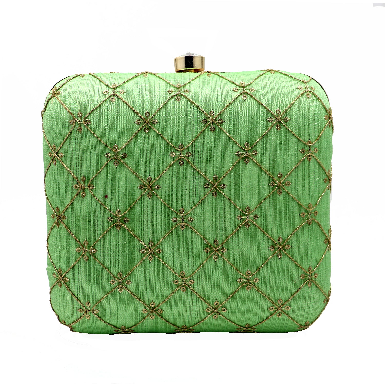 Women's Green Color Ethnique Evening Clutch Bag - VASTANS