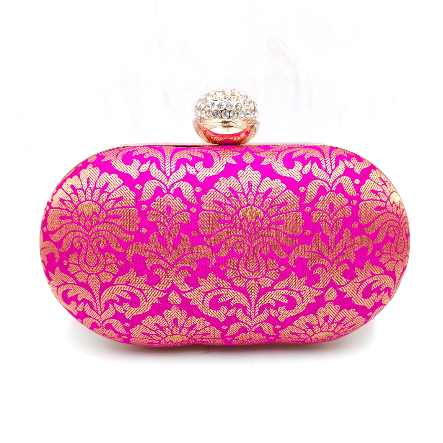 Women's Pink Color Ethnique Brocade Clutch Bag - VASTANS