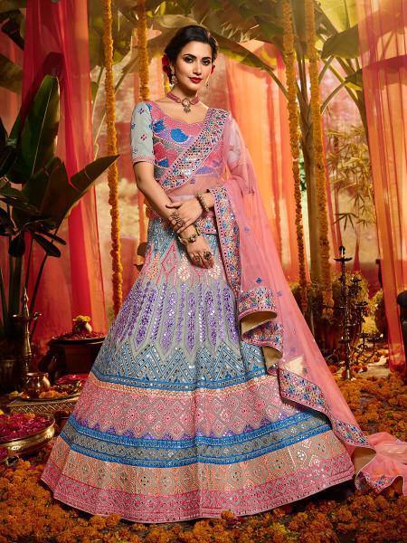 Grey and Pure Organza Embroidered Lehenga - myracouture