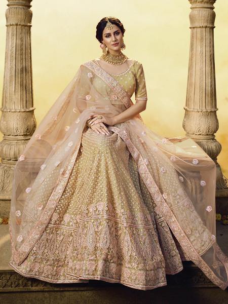Golden Heavy Embroidered Georgette Lehenga - myracouture