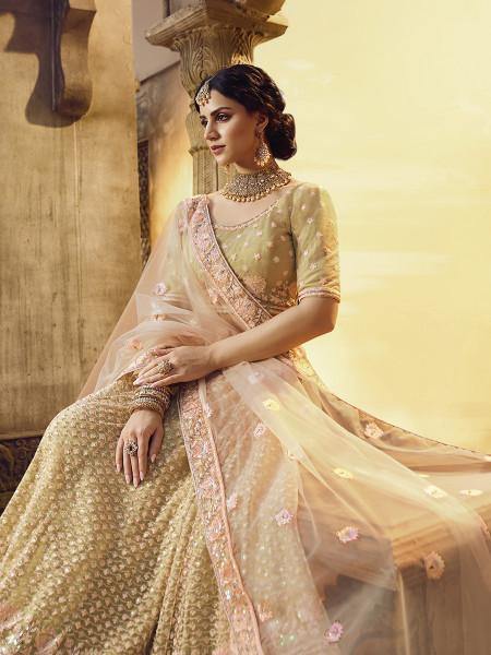 Golden Heavy Embroidered Georgette Lehenga - myracouture