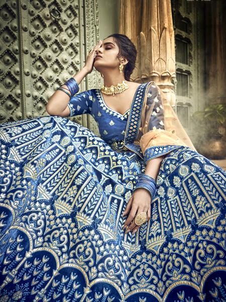 Women's  Royal Blue Heavy Embroidered Lehenga Choli - Myracouture