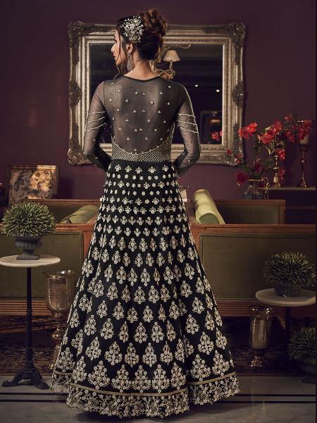 Black Jacket Style Heavy Embroidered suit - myracouture