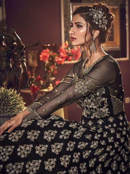 Black Jacket Style Heavy Embroidered suit - myracouture