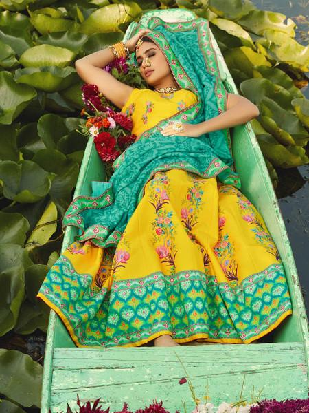 Women's  Multicolour Silk Muslan Printed Lehenga Choli - Myracouture