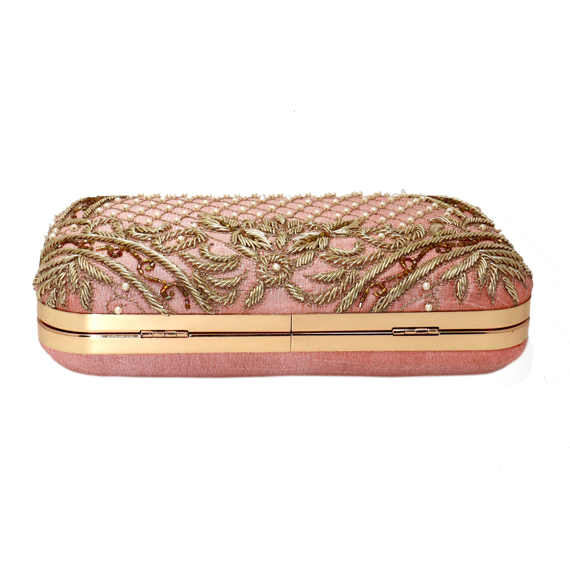 Women's Peach Color Adorn Embroidered & Embelished Party Clutch - VASTANS
