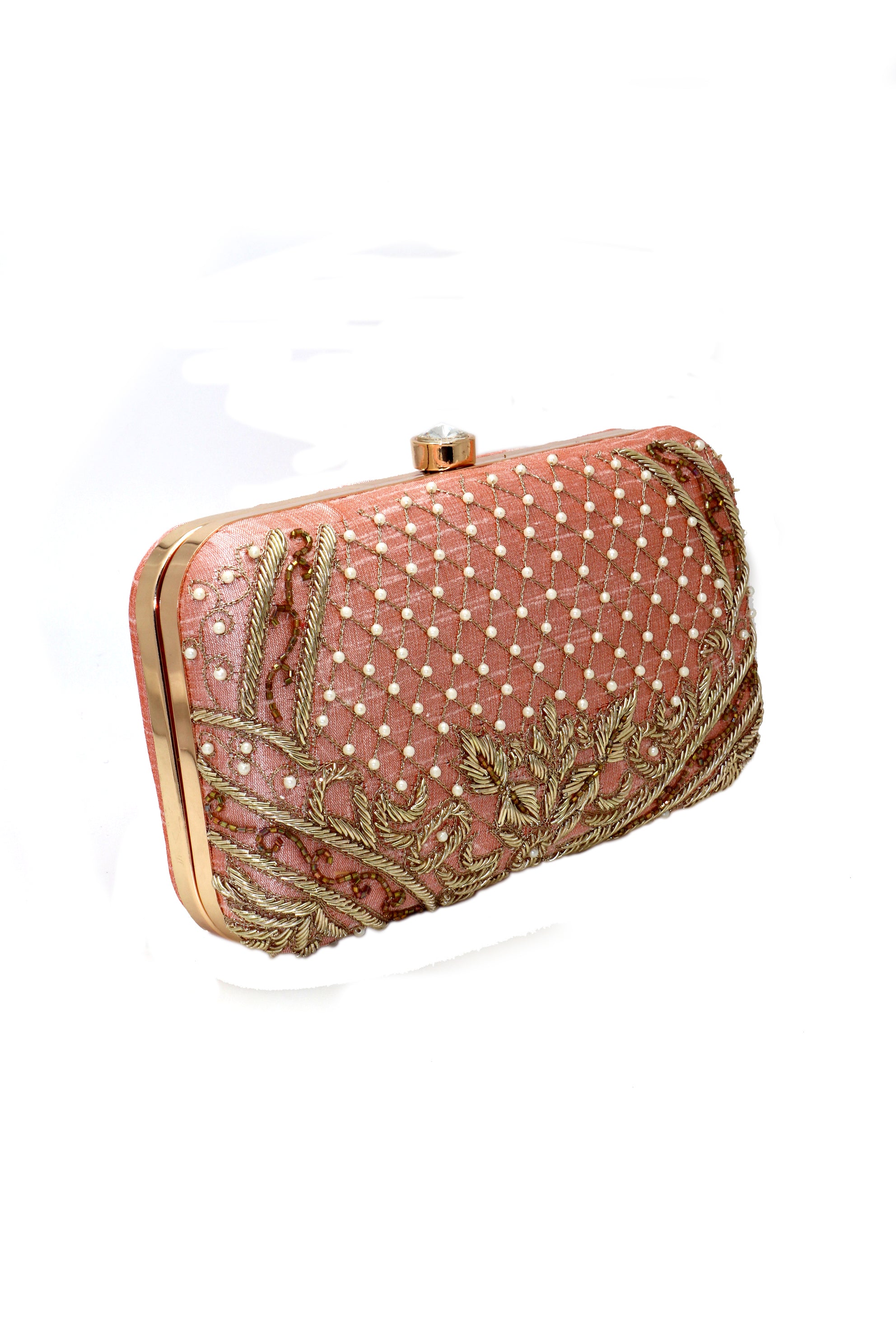 Women's Peach Color Adorn Embroidered & Embelished Party Clutch - VASTANS
