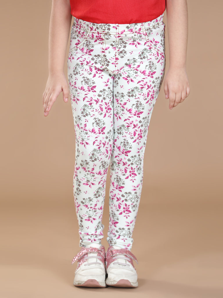 Girl's  Cotton Floral Printed Jegging - S