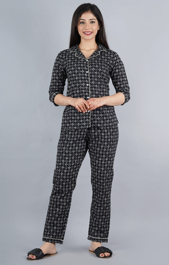 Women's Black Abstract Shirt Kurta Pyjama Set - Jaitpuriya Fashion