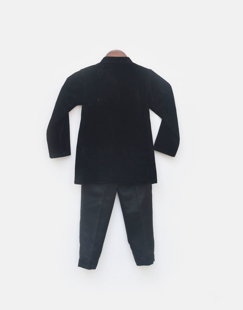 Boy's Black Velvet Bandgala And Pant