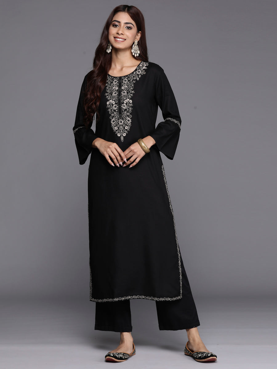 Women's Black Embroidered Straight Kurtas - Indo Era – Trendia