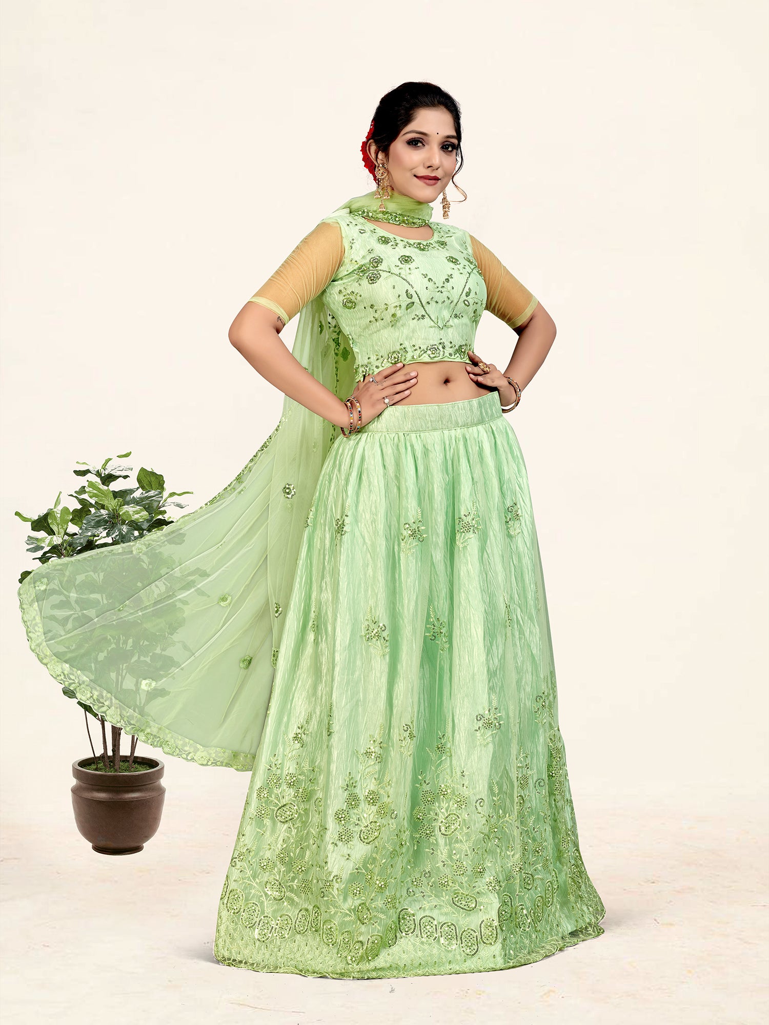 Women's Green Color designer Semi Stiched Lehenga choli set with dupatta - Sweet Smile