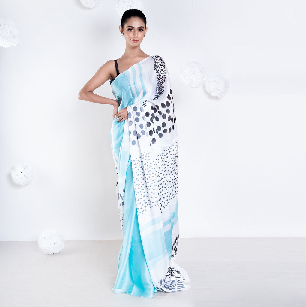 Women's Manon Satin Georgette Digital Printed  Saree In Blue Color
