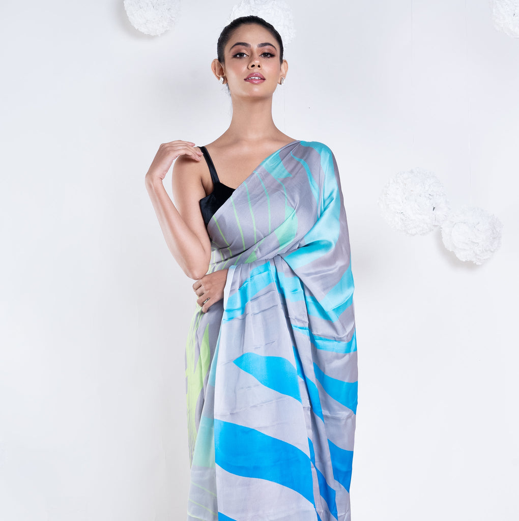 Women's Noelle Satin Georgette Digital Printed  Saree In Grey Color