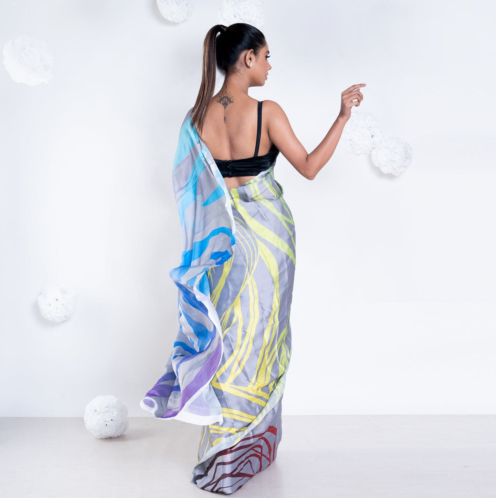 Women's Noelle Satin Georgette Digital Printed  Saree In Grey Color