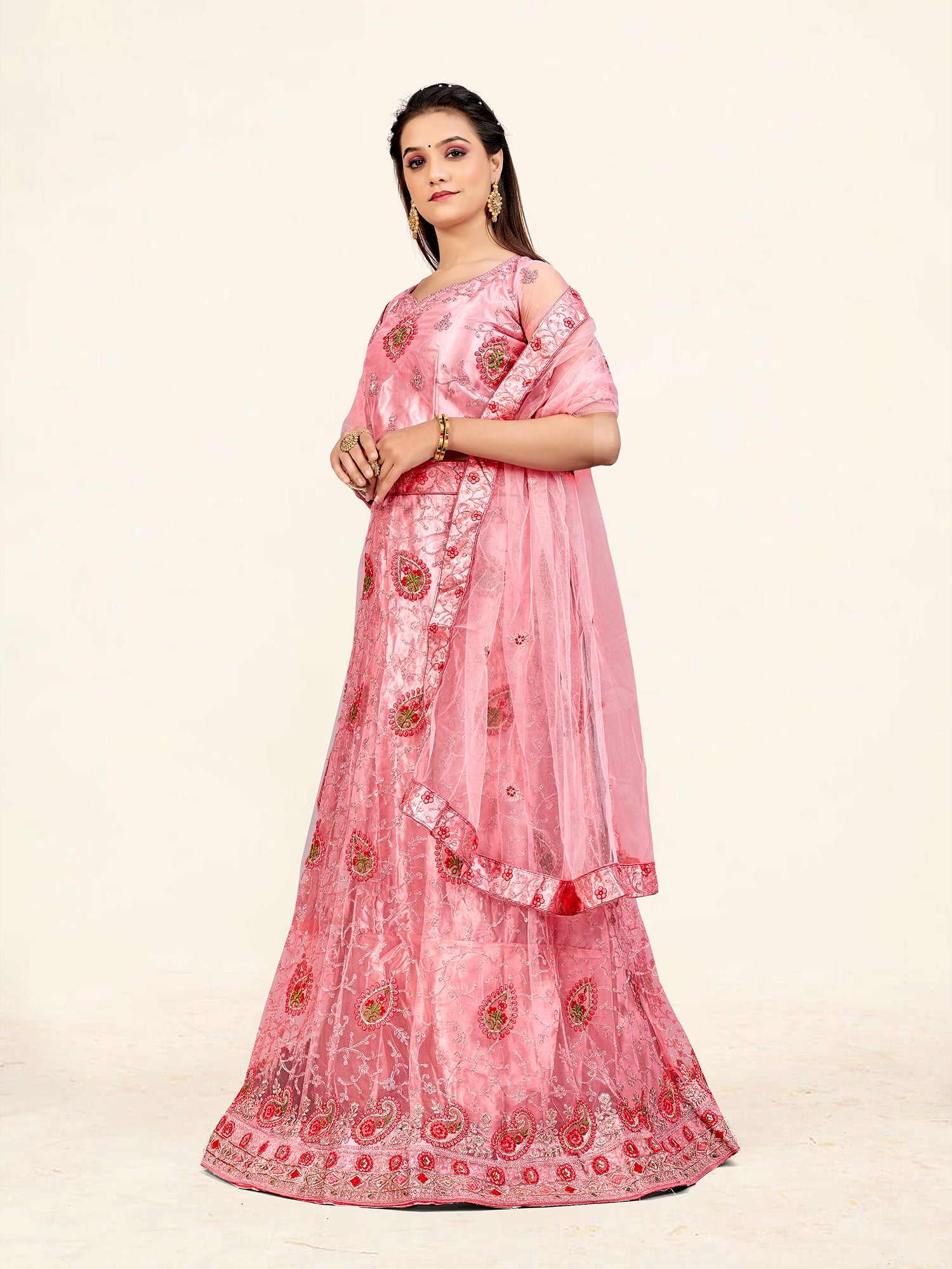 Women's Pink Color designer Semi Stiched Lehenga choli set with dupatta - Sweet Smile