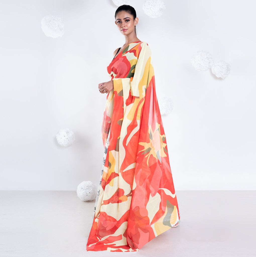Women's Sephore Georgette Digital Printed  Saree In Ivory Color
