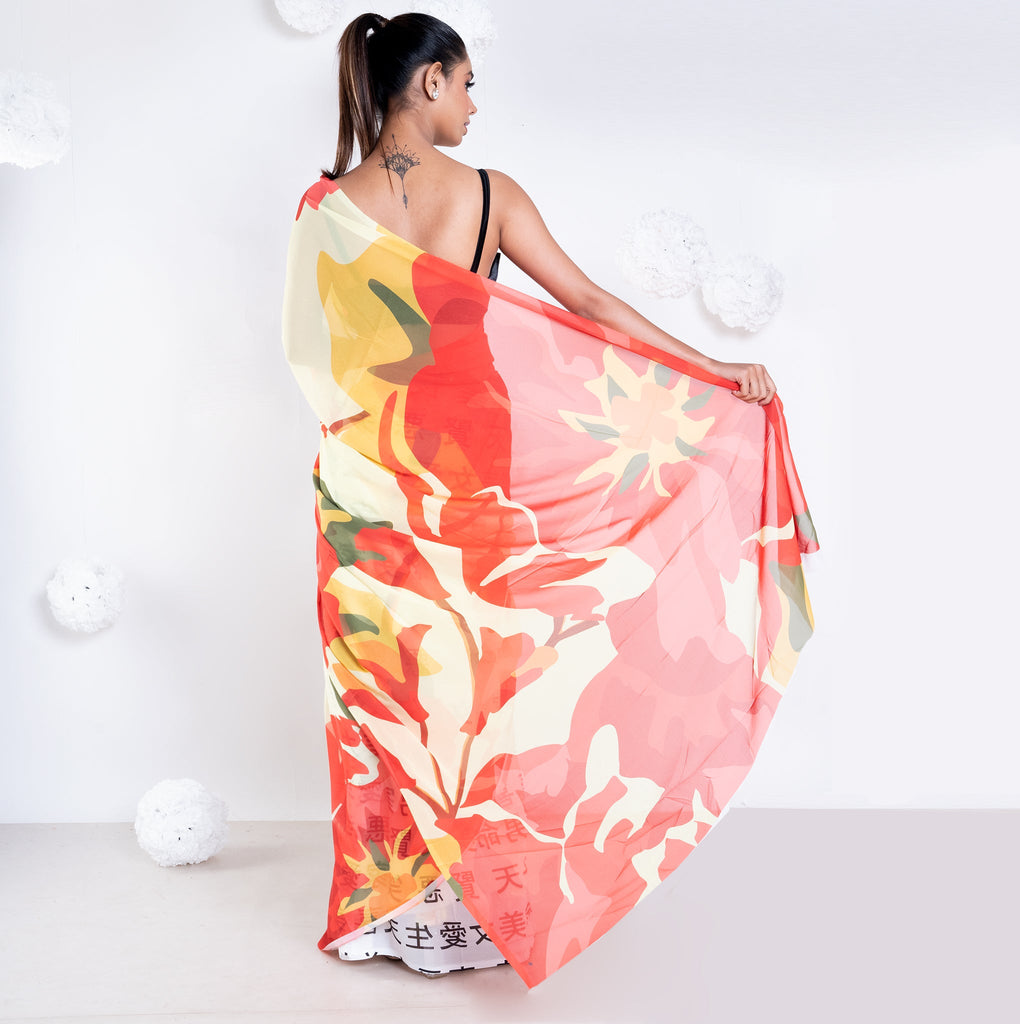 Women's Sephore Georgette Digital Printed  Saree In Ivory Color