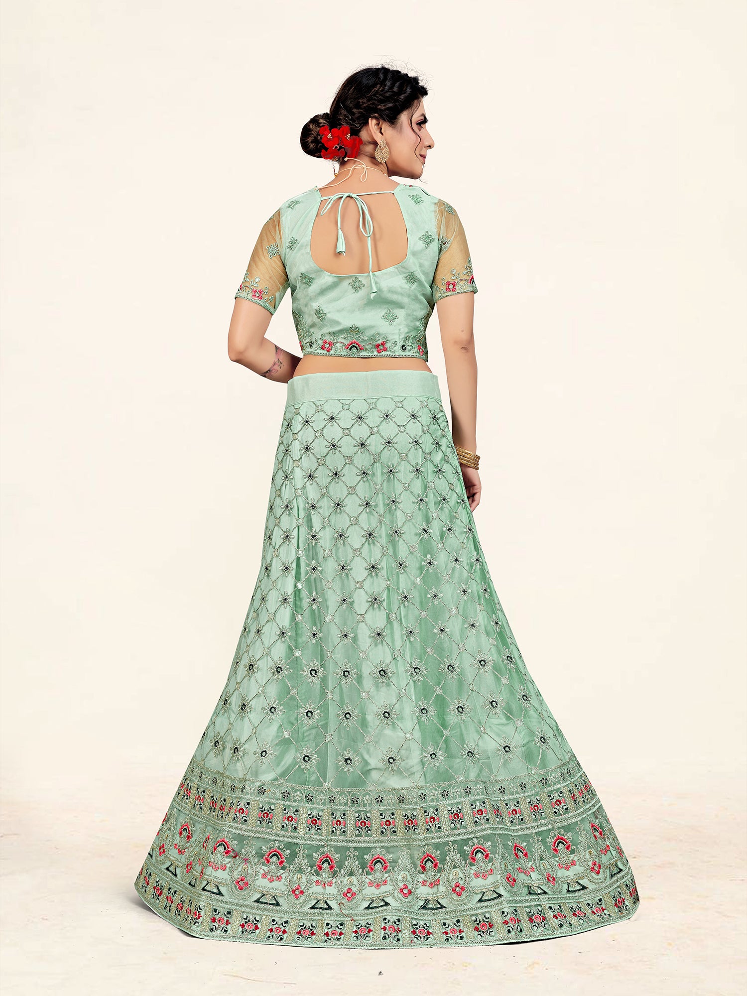 Women's Turquoise Color designer Semi Stiched Lehenga choli set with dupatta - Sweet Smile