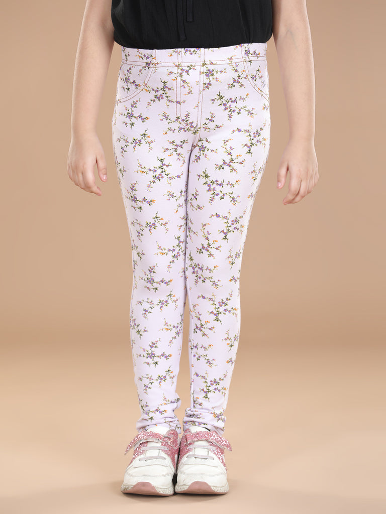 Girl's  Cotton Floral Printed Jegging - S