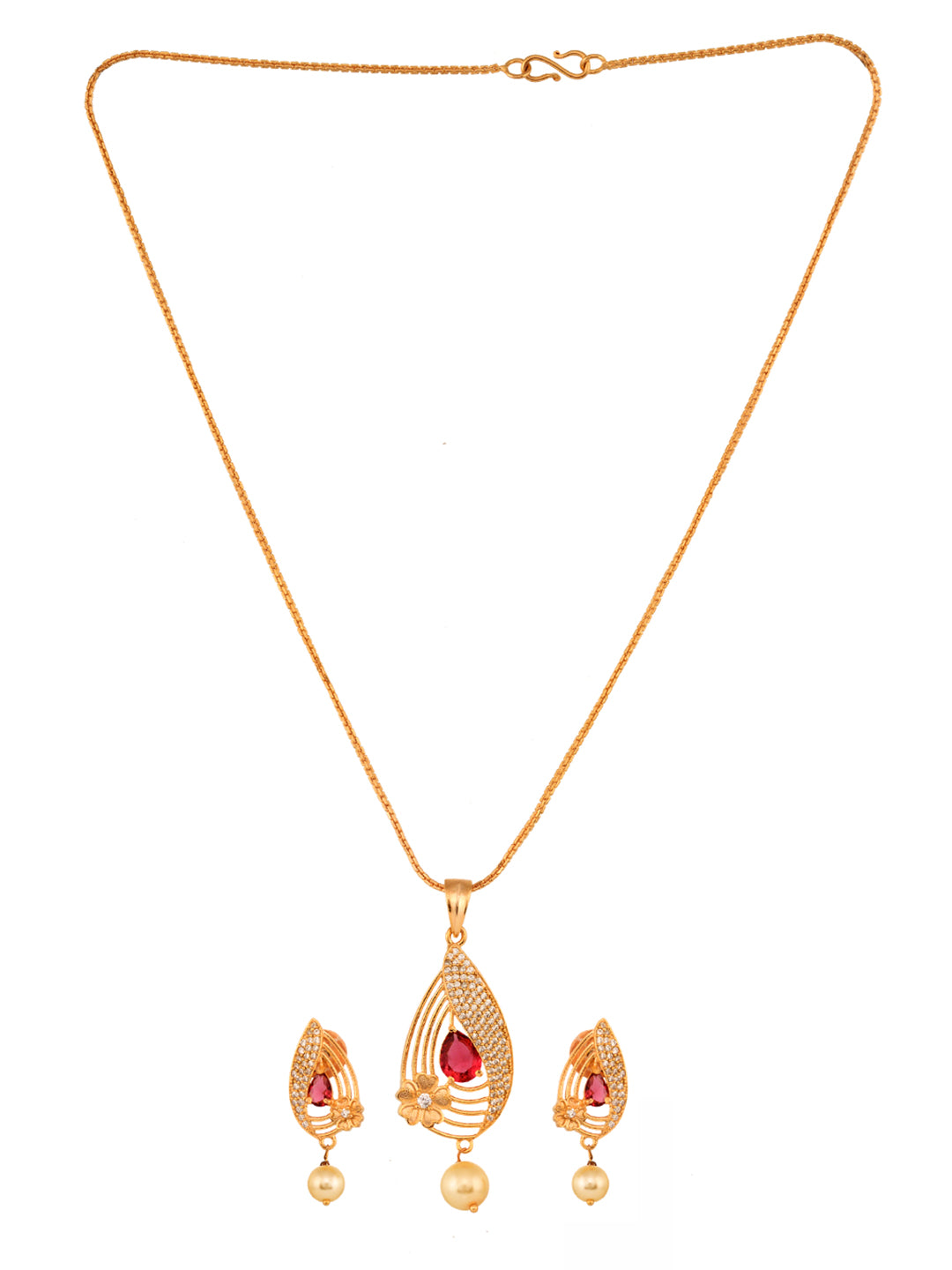 Women's Gold Plated Ad Studded Pendant With Earrings Locket Jewellery Set - Saraf Rs Jewellery