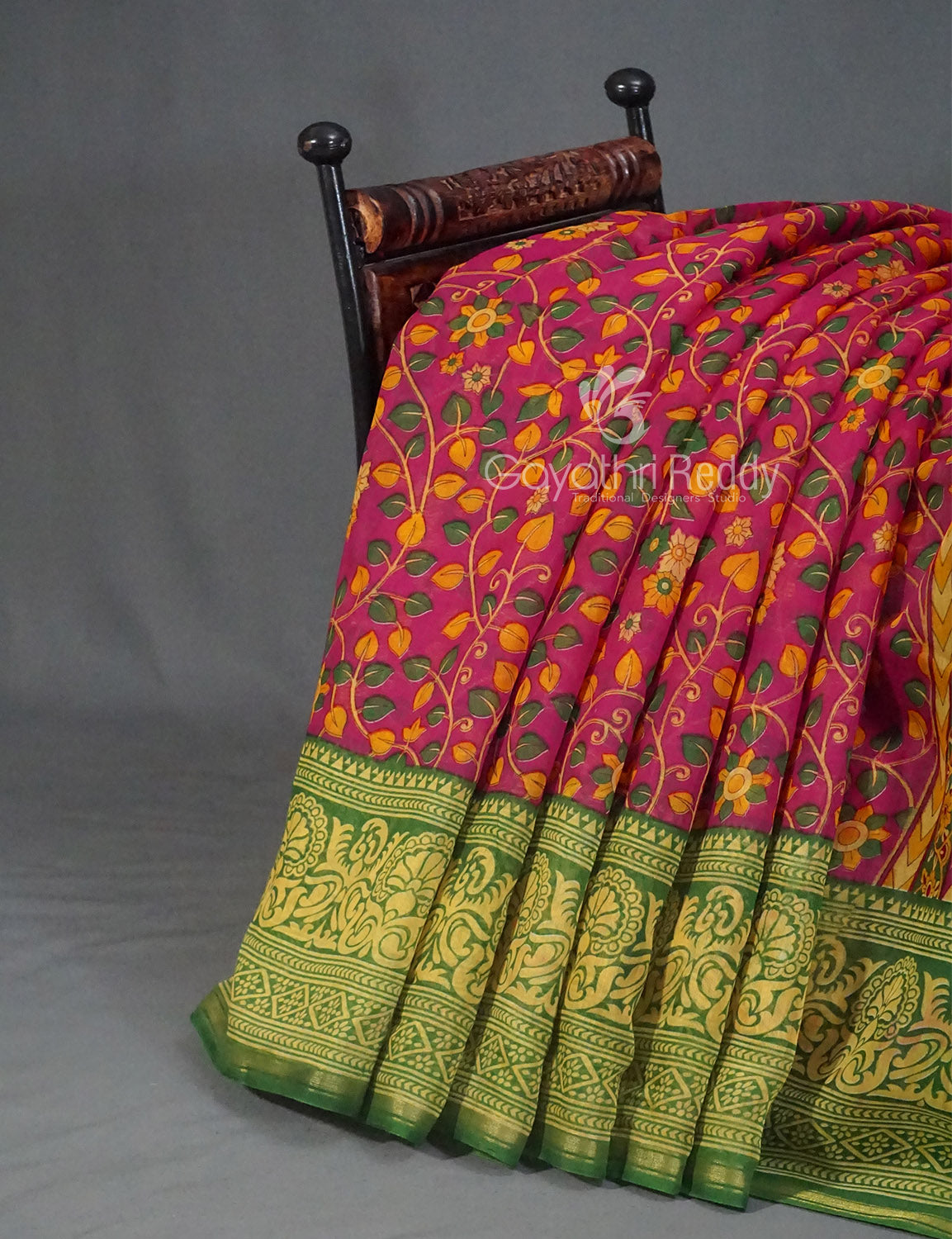 Women's Pink And Pear Green Semi Chanderi Saree - Gayathri Sarees