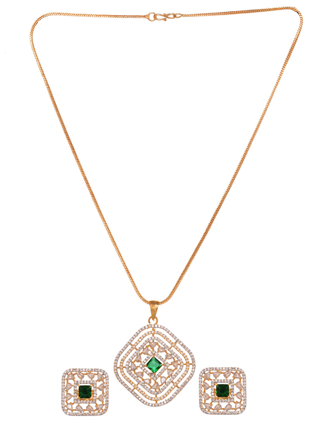 Women's Gold Tone Studded Combo Locket Jewellery Set - Saraf Rs Jewellery