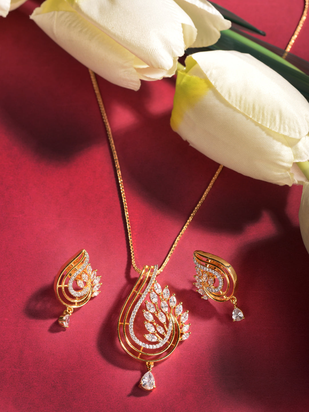 Women's Gold Plated Pearl Earrings Locket Jewellery Set - Saraf Rs Jewellery