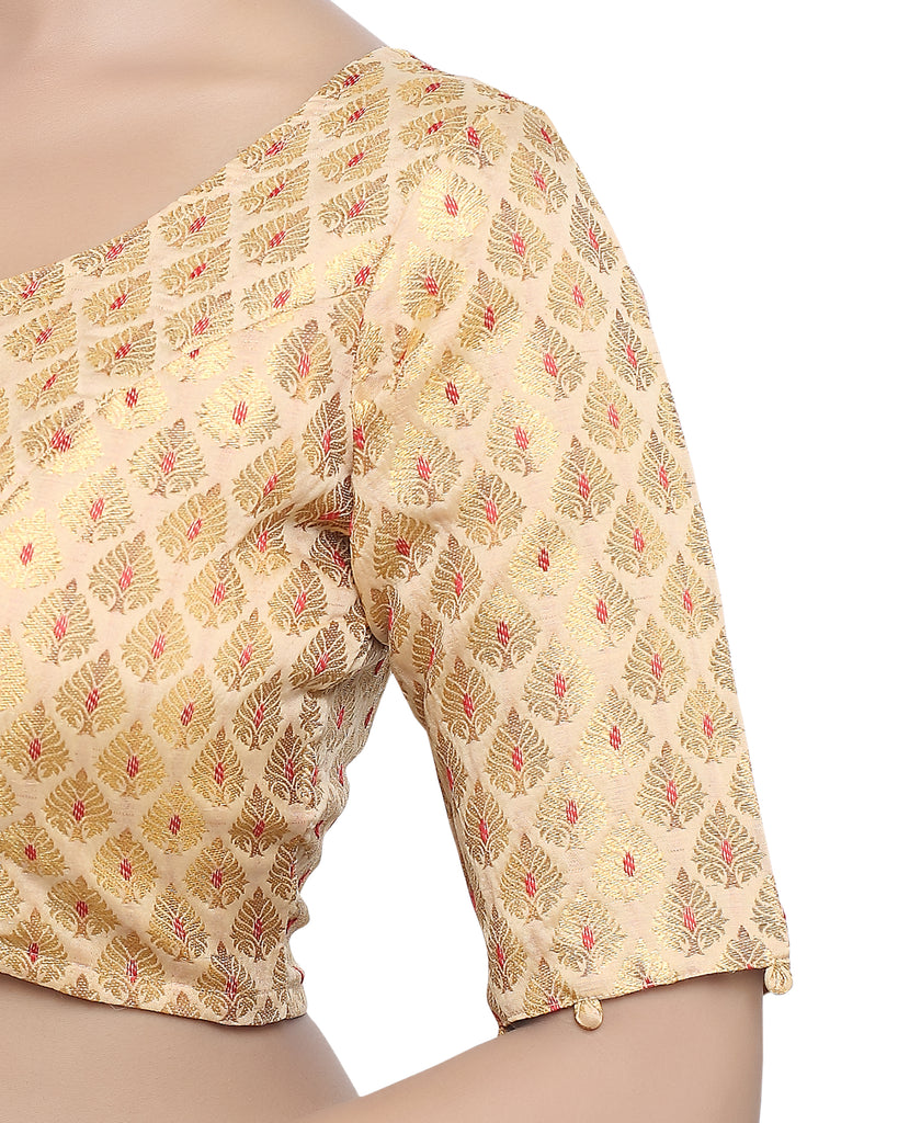 Women'S Brocade Elbow Length Sleeve Readymade Saree Blouse