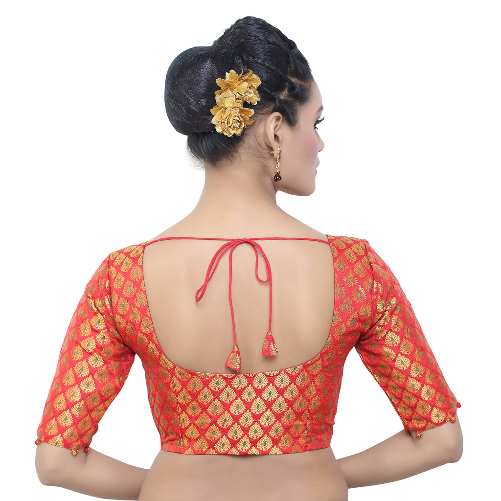 Women'S Brocade Elbow Length Sleeve Readymade Saree Blouse