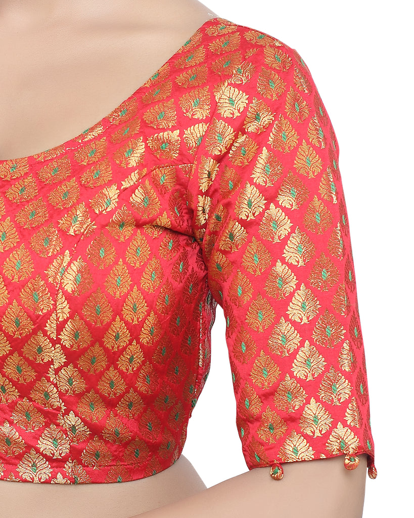 Women'S Brocade Elbow Length Sleeve Readymade Saree Blouse