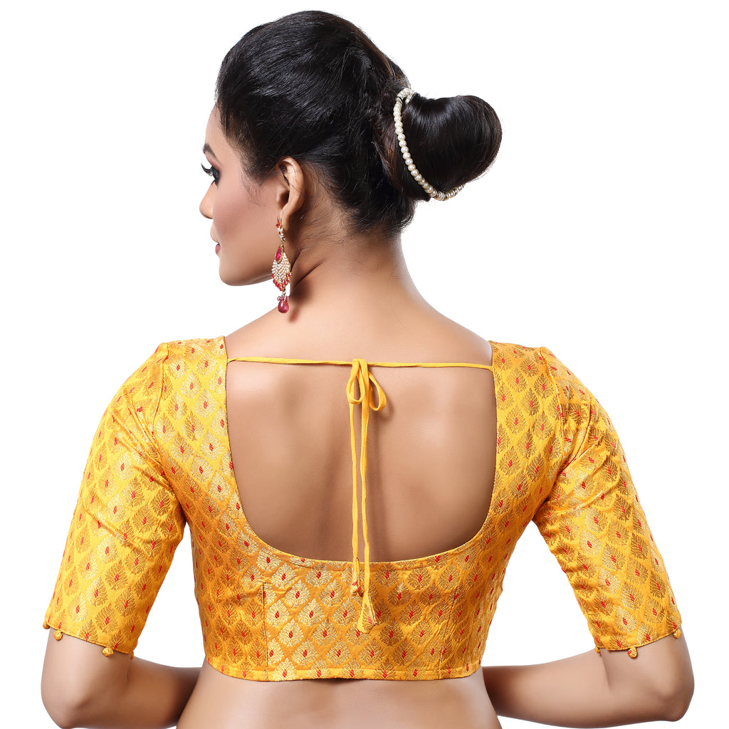 Women'S Brocade Elbow Length Sleeve Readymade Saree Blouse