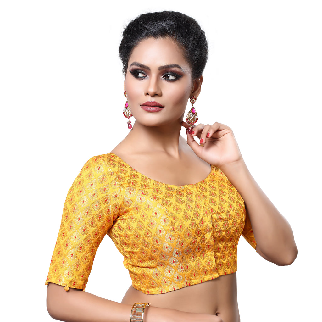 Women'S Brocade Elbow Length Sleeve Readymade Saree Blouse
