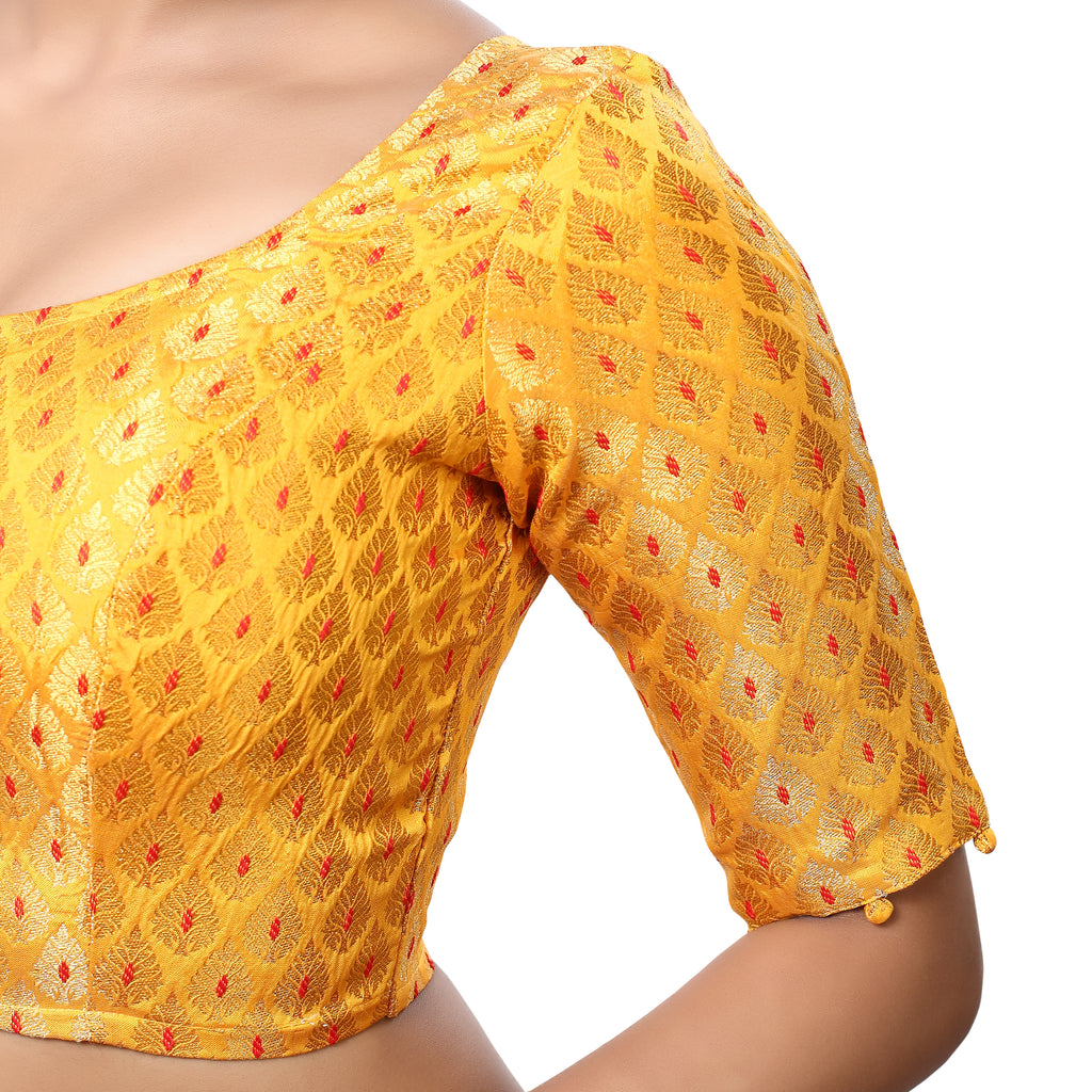Women'S Brocade Elbow Length Sleeve Readymade Saree Blouse
